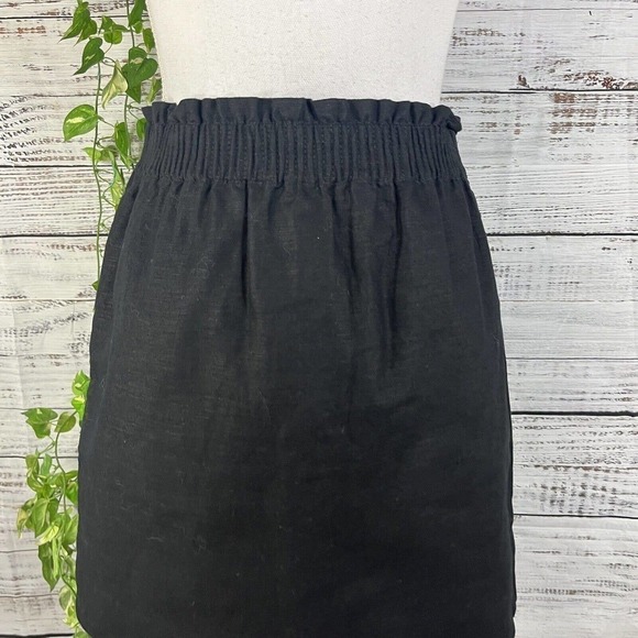 J Crew Skirt 2 Black Linen A Line Above Knee Pockets Beach Casual Vacation Slim - Picture 2 of 8